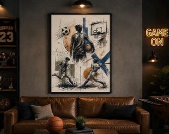 Sports Sketch Print | Basketball, Soccer, Baseball Illustration (Digital Download)