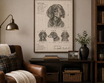 Dachshund Anatomy Blueprint Print | Hand Drawn Dog Illustration (18x24 Digital Download)