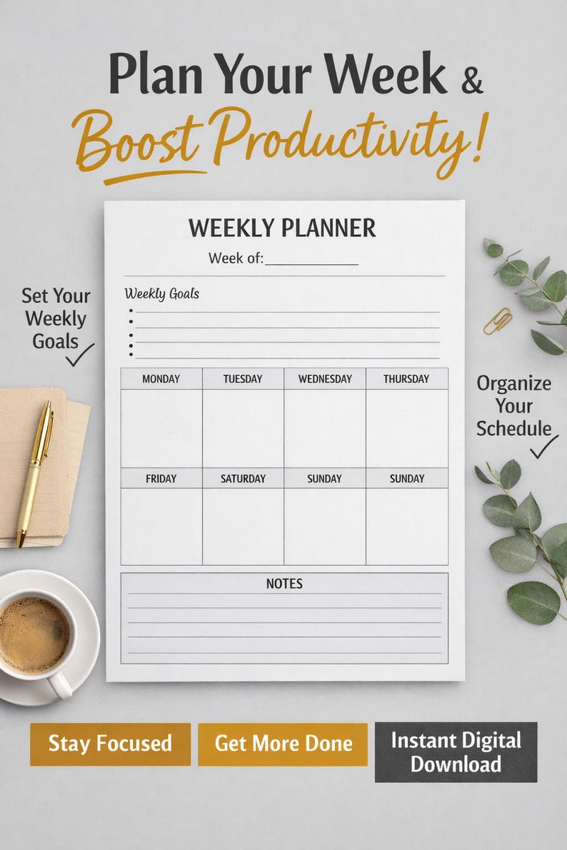 Minimal Weekly Planner Printable | Digital Download | PDF Format | A4 ...