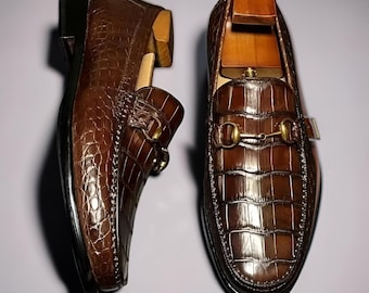 Echtes Krokodilleder Horsebit Loafer Braun Herren Slip-on SchuheUS