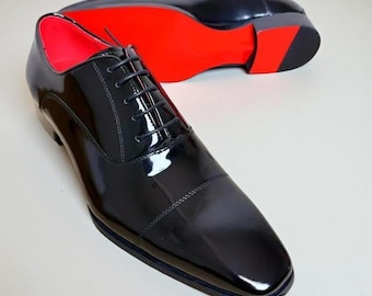 Handmade Men's Black Calf Leather Red Sole Flats