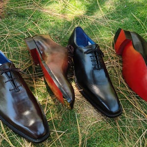 Christian Louboutin Handmade men black and red leather shoes, oxford shoes mens image 2