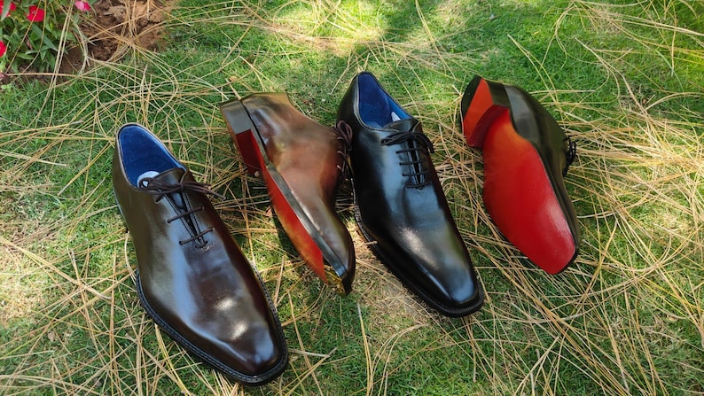 Christian Louboutin Handmade men black and red leather shoes, oxford shoes mens image 2