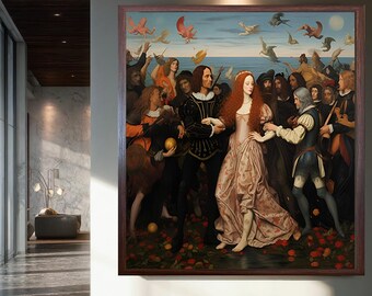 Renaissance Allegorical Canvas Print, Classical Mythological Scene with Elegant Figures, Museum Style Fine Art Wall Decor