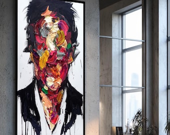 Abstract Male Portrait Canvas Print Bold Colorful Expressionist Face Painting Modern Contemporary Wall Art for Stylish Interiors