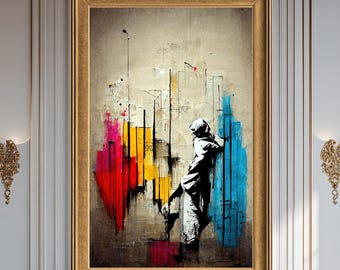 Abstract Street Art Canvas Print, Urban Graffiti Figure Wall Art, Modern City Expression Canvas Decor for Contemporary Interiors