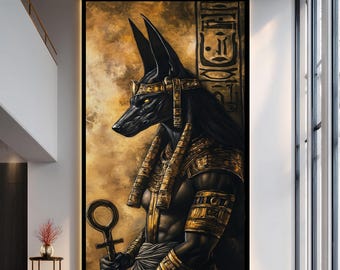 Anubis Egyptian God Canvas Print Dark Mythology Wall Art Ancient Egypt Fantasy Artwork for Bold Home Decor
