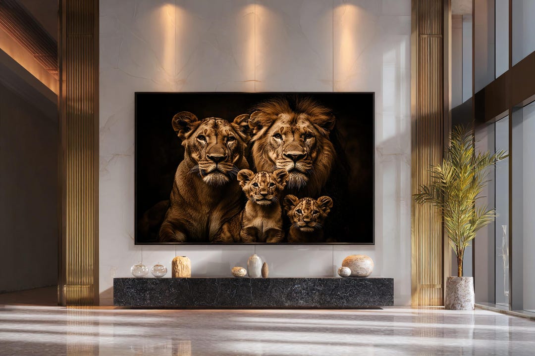 Lion Family Portrait Canvas Print, Majestic African Wildlife Wall Art ...