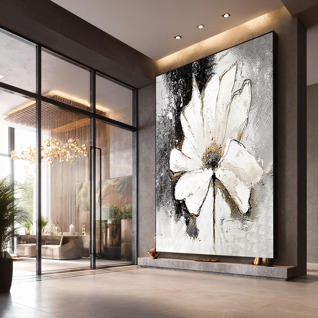 Abstract White Flower Canvas Wall Art, Floral Painting Illustration ...