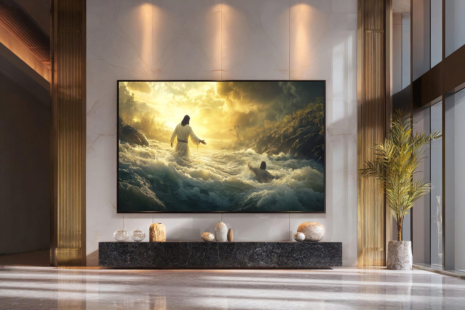 Jesus Saving Man From Stormy Waters Canvas Print, Biblical Faith Wall ...