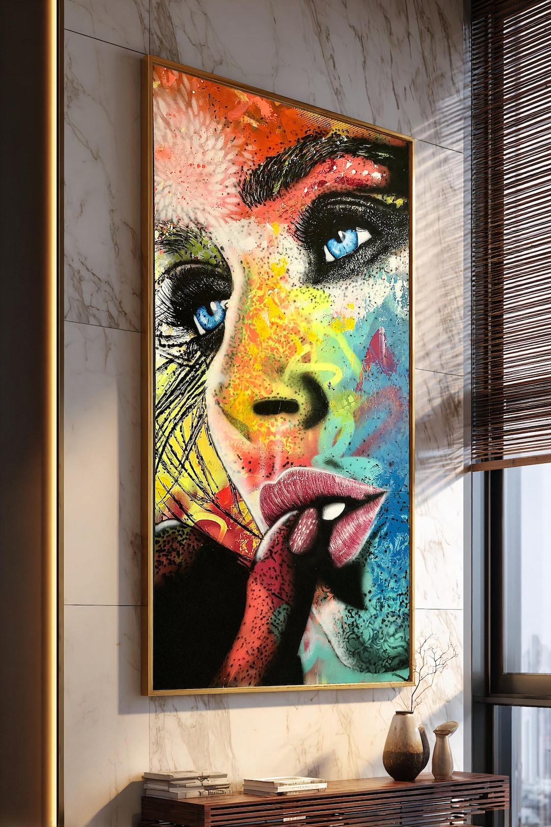 Colorful Abstract Female Face Canvas Wall Art Print, Vibrant Pop Art ...