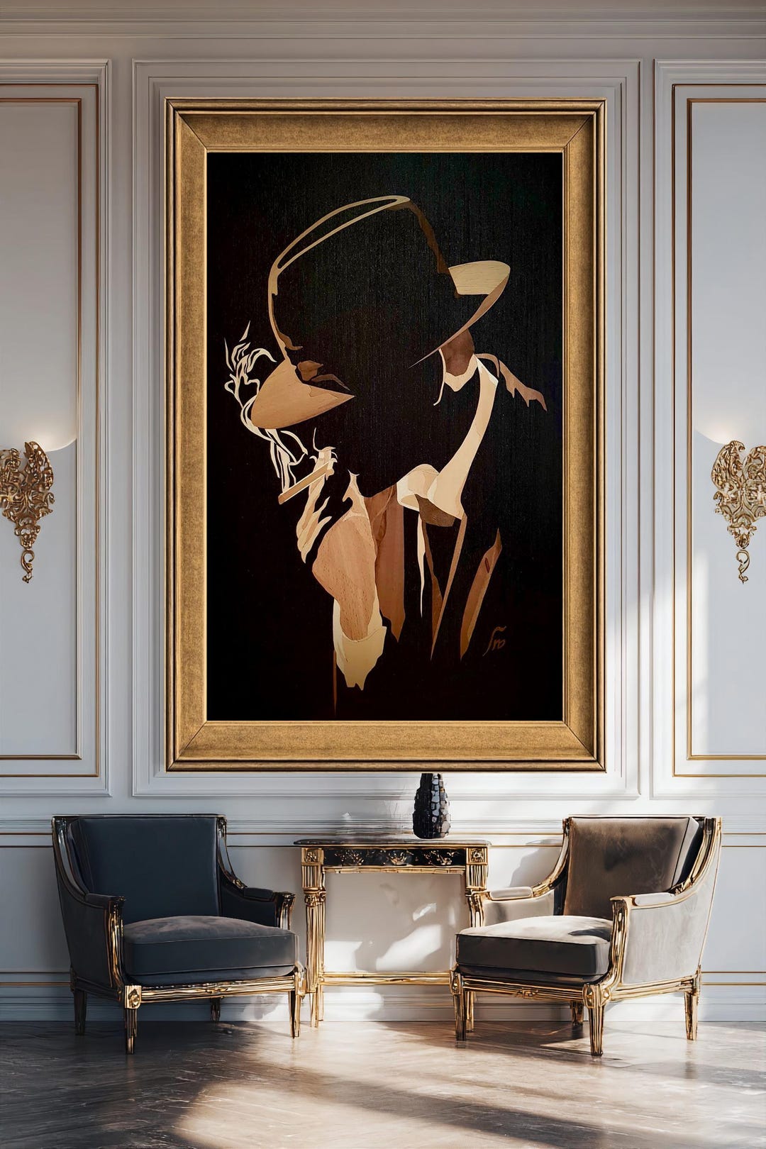 Abstract Smoking Man Canvas Wall Art Print, Minimalist Gentleman ...