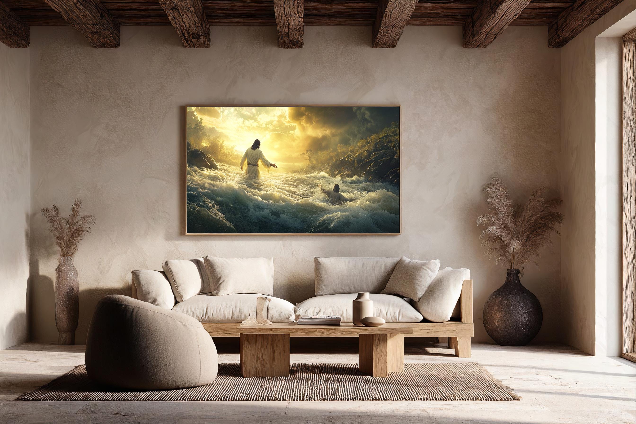Jesus Saving Man From Stormy Waters Canvas Print, Biblical Faith Wall ...