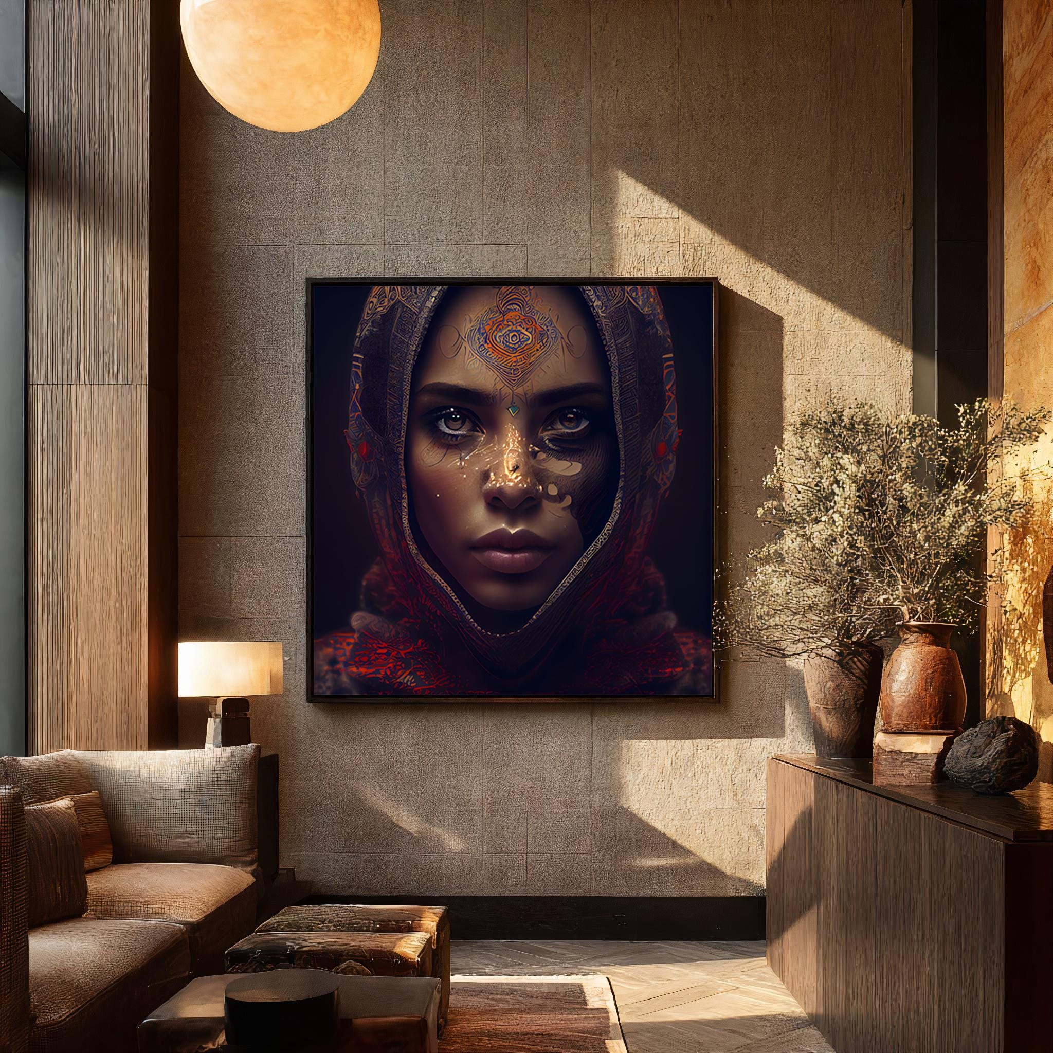 Mystical Woman Portrait Canvas Print, Surreal Ethnic Face Wall Art With ...