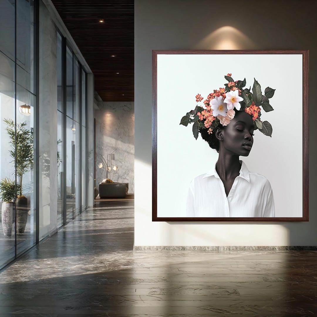 Elegant Floral Woman Portrait Canvas Print, Minimalist Beauty Wall Art ...