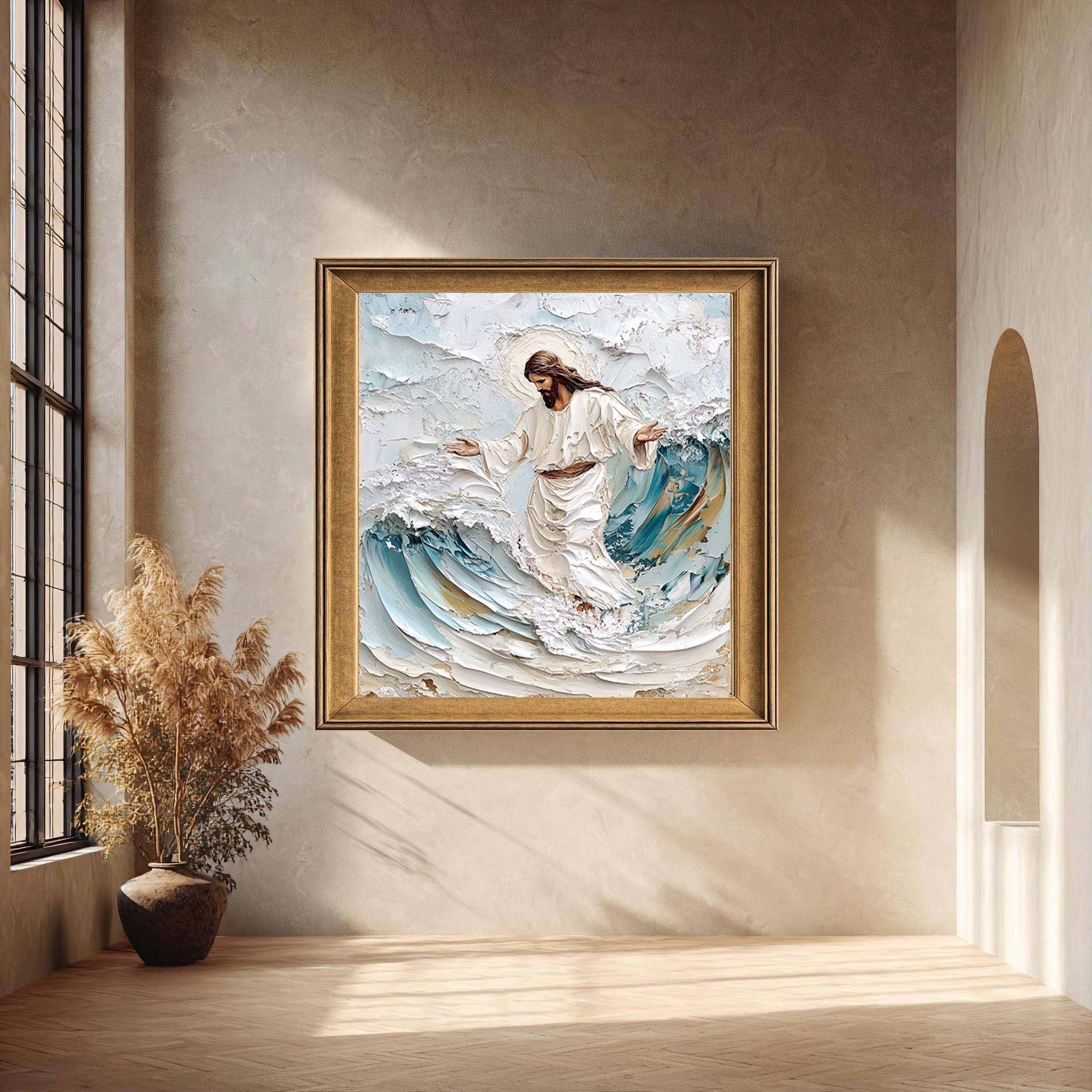 Jesus Walking on Water Canvas Print Wall Art Oil Style Biblical Miracle ...