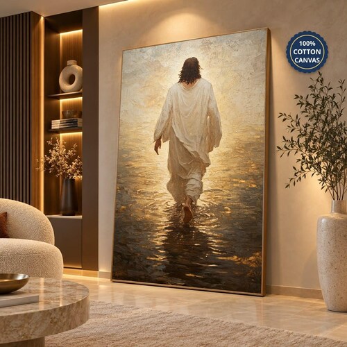 Jesus Walking on Water Canvas Print Christian Faith Wall Art Spiritual Religious Artwork for Home Church Prayer Room Decor