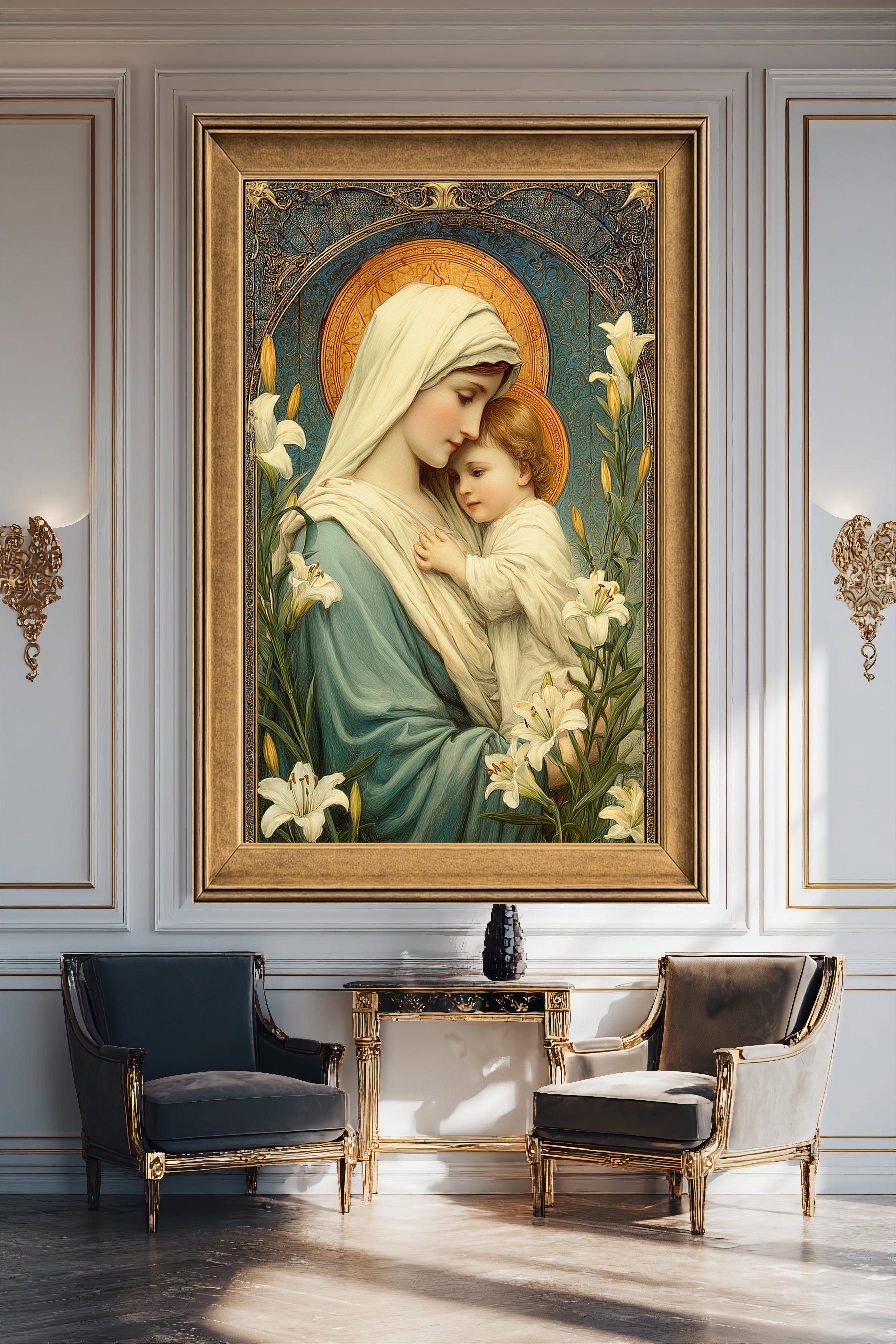Virgin Mary and Baby Jesus Canvas Print, Sacred Madonna and Child Wall ...