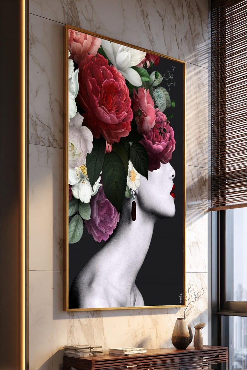 Surreal Floral Woman Canvas Print Elegant Female Portrait Art Modern ...