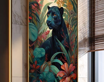 Black Panther Jungle Canvas Wall Art Exotic Wildlife Illustration Tropical Leaves Modern Animal Painting Home Decor Gift