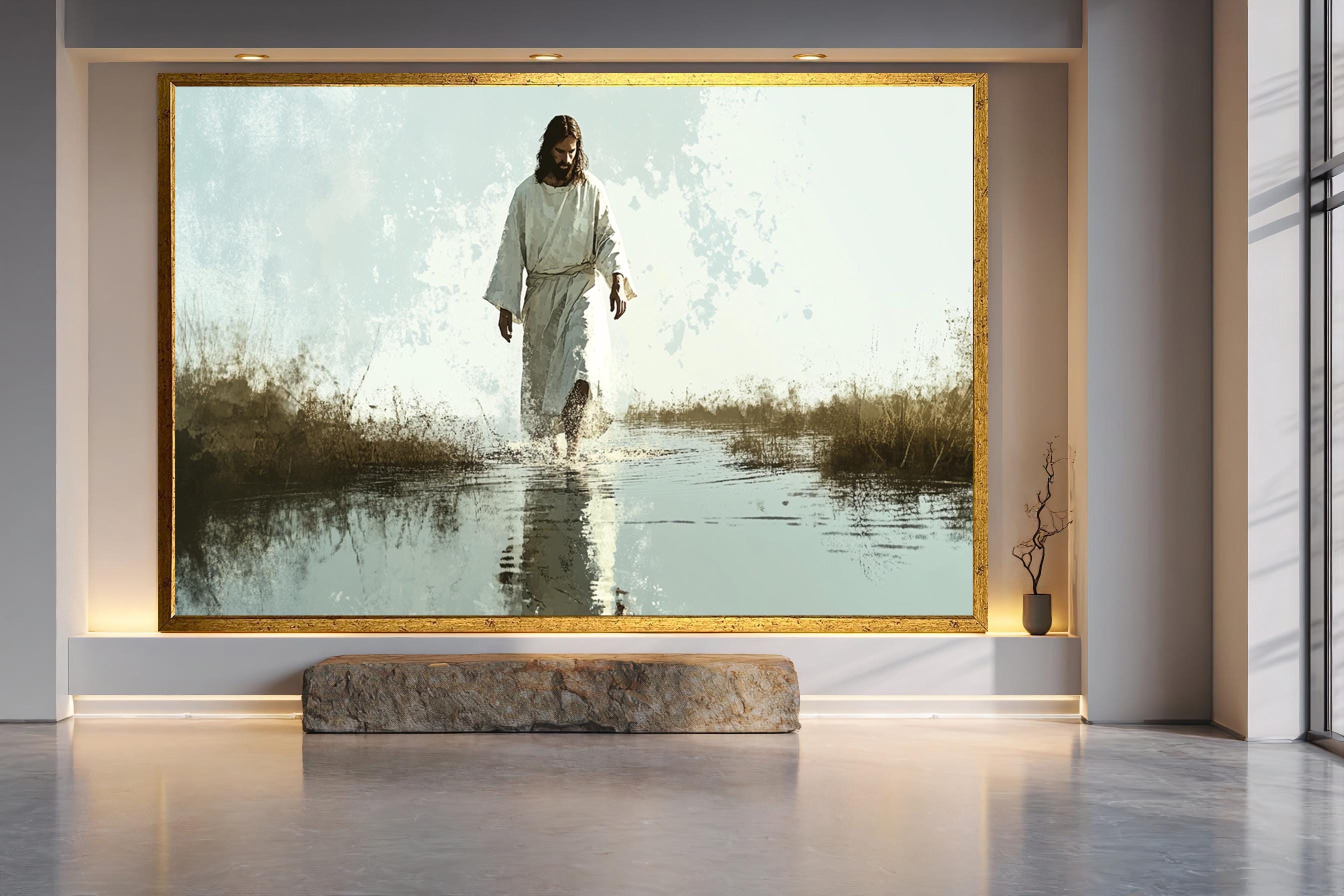 Jesus Walking on Water Canvas Print, Inspirational Christian Wall Art ...