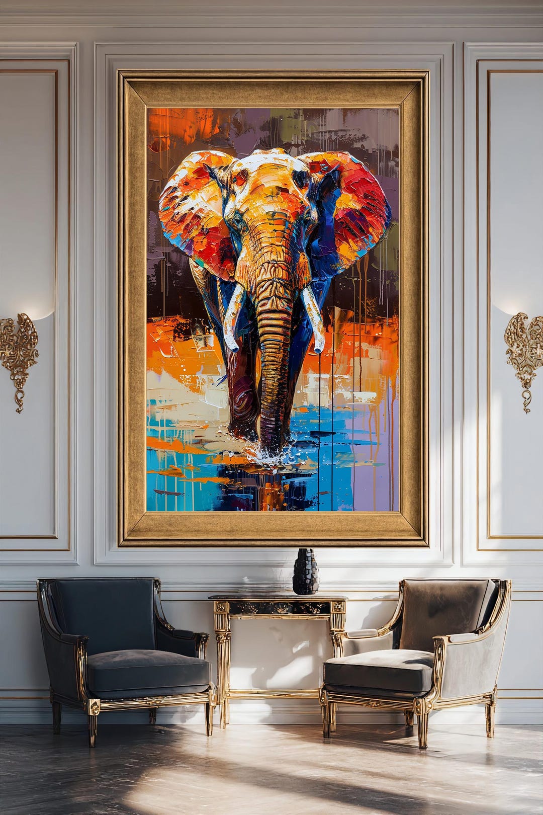 Abstract Colorful Elephant Canvas Print Modern Expressionist Wall Art ...