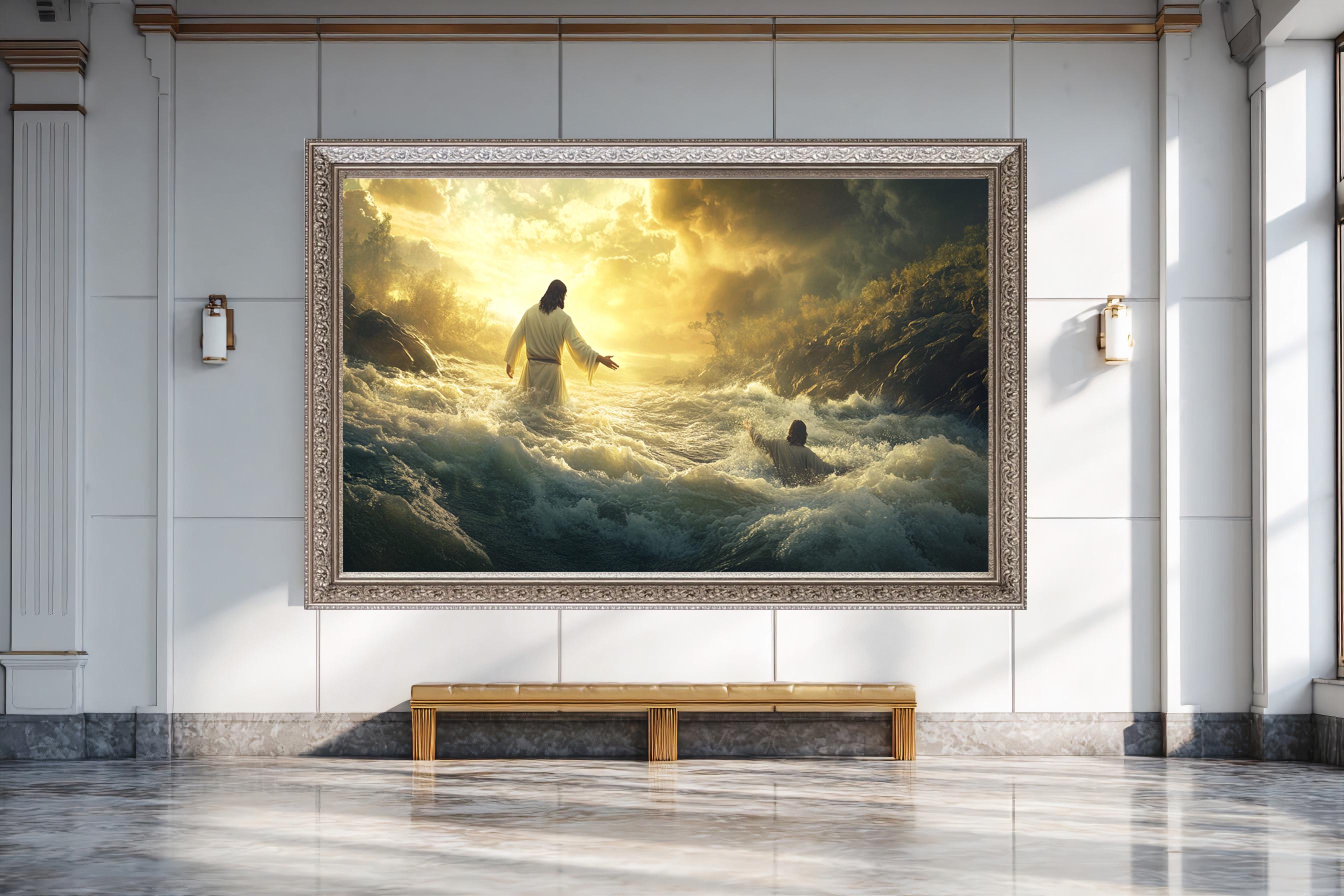 Jesus Saving Man From Stormy Waters Canvas Print, Biblical Faith Wall ...