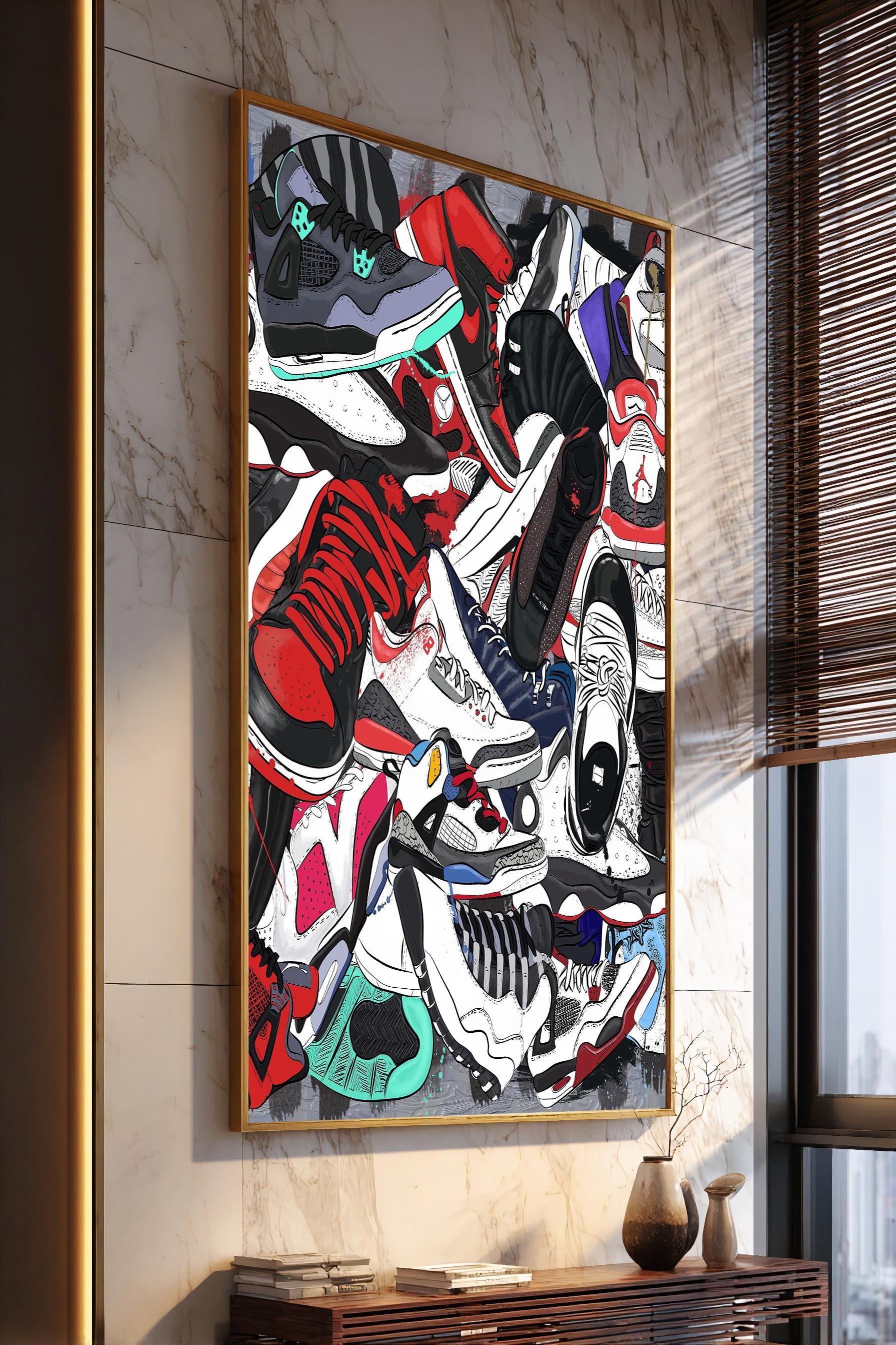 Sneaker Collage Canvas Print, Urban Street Art With Iconic