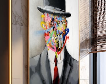 Abstract Street Art Man Canvas Wall Art, Modern Graffiti Portrait Artwork, Colorful Urban Face Painting Print for Living Room Office Decor