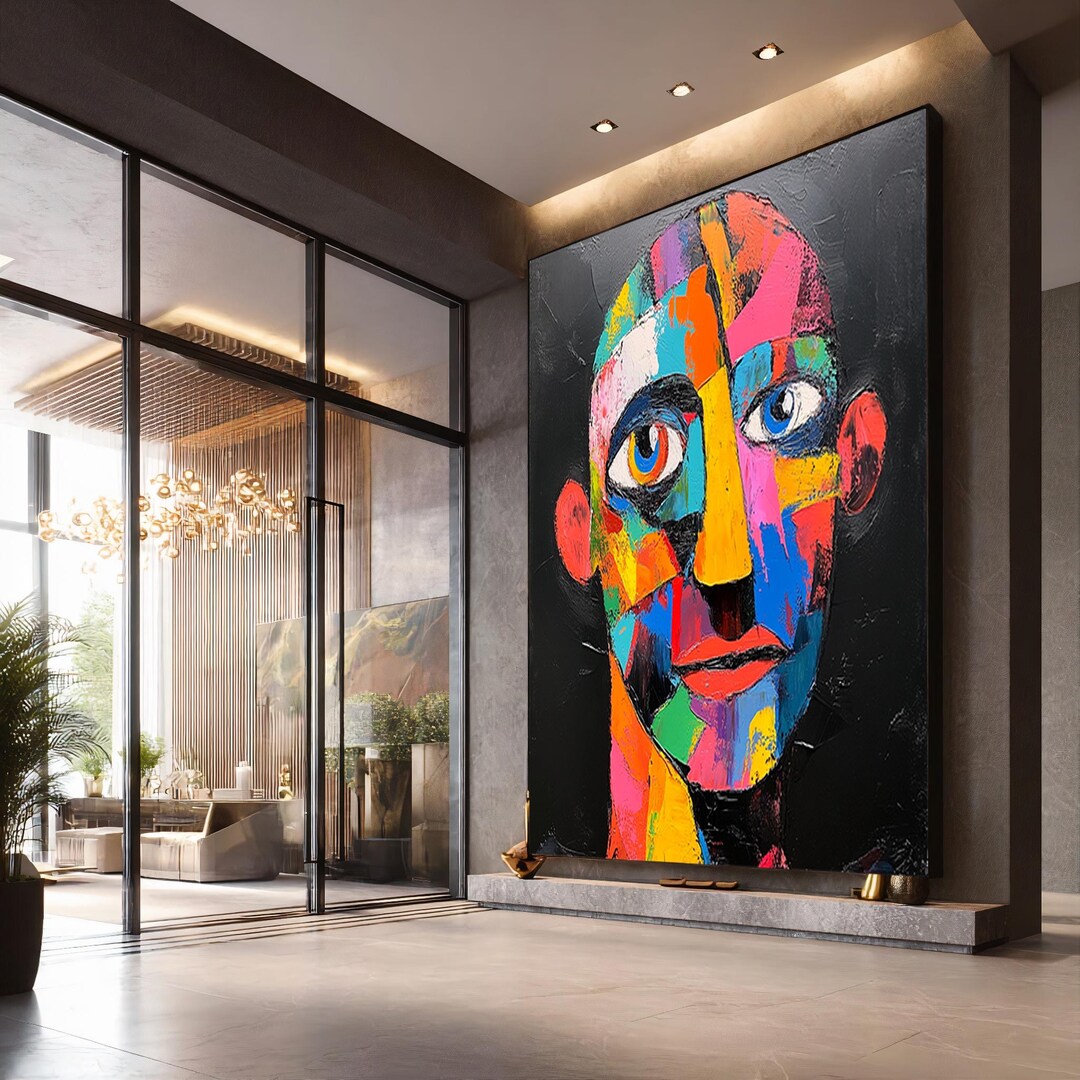 Colorful Abstract Face Canvas Print, Modern Cubist Portrait Wall Art ...