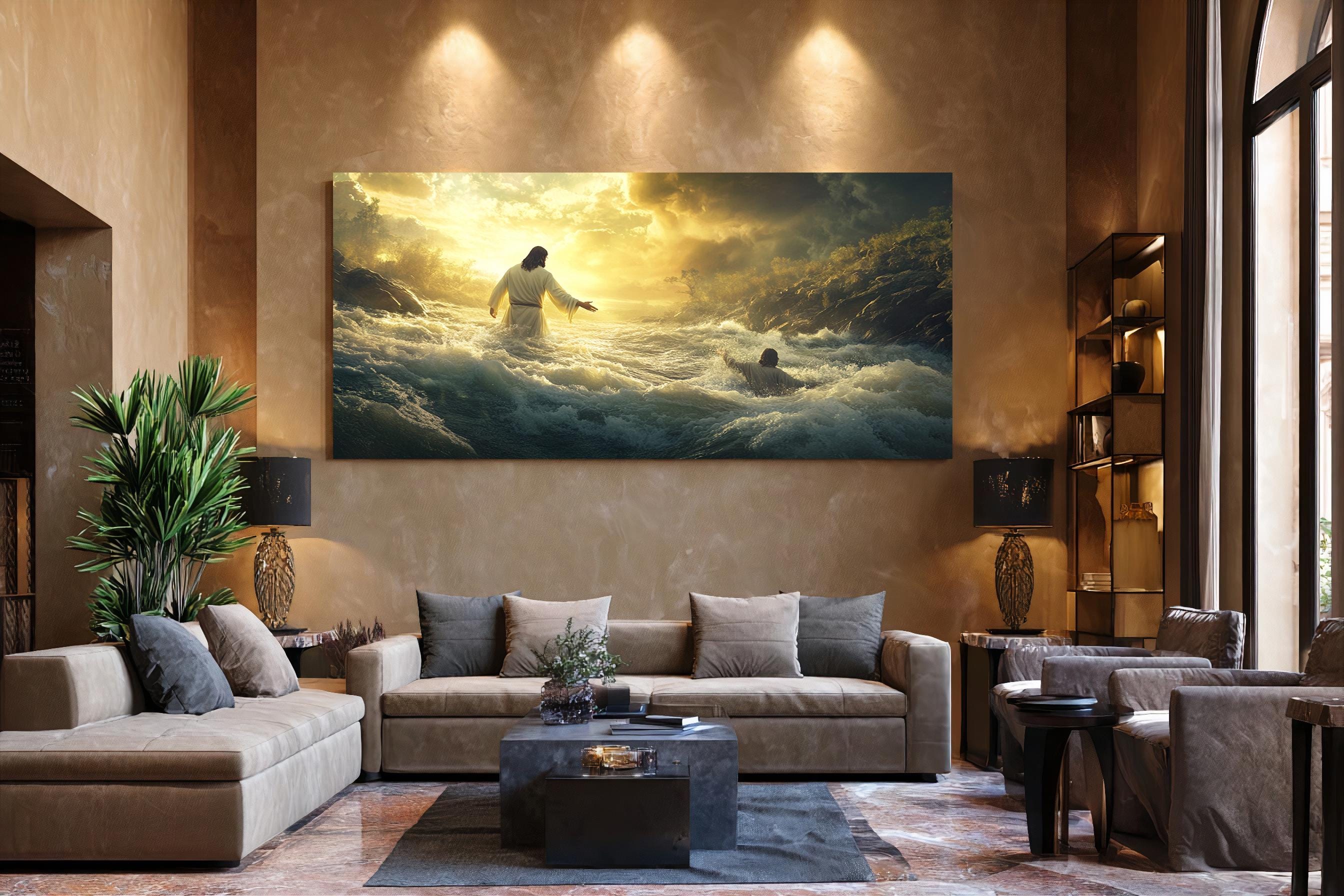 Jesus Saving Man From Stormy Waters Canvas Print, Biblical Faith Wall ...