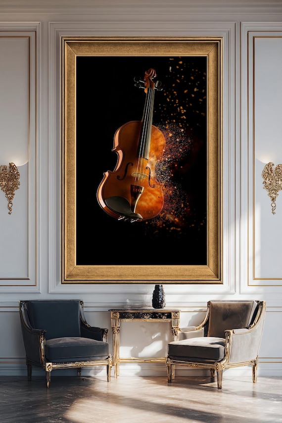Violin Canvas Wall Art Dramatic Music Instrument Illustration
