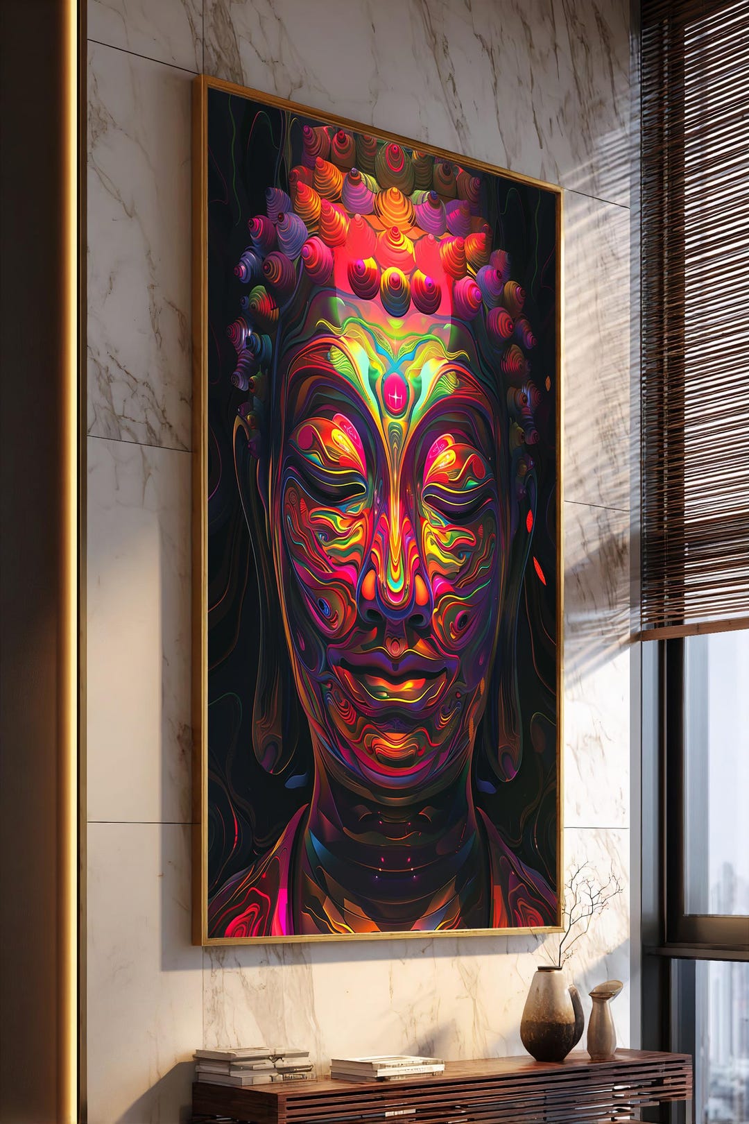 Colorful Buddha Face Abstract Canvas Print With Vibrant Neon Tones ...