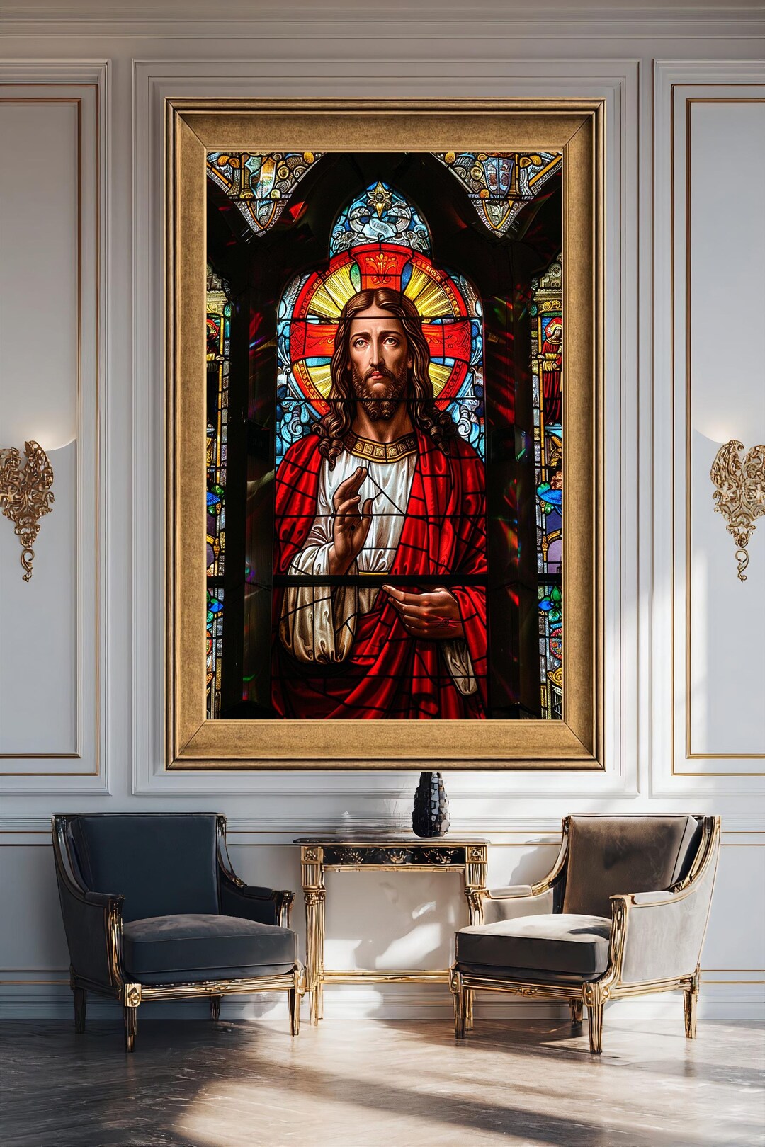 Jesus Christ Stained Glass Canvas Print, Sacred Christian Wall Art ...