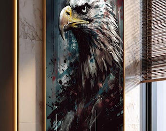 Powerful Bald Eagle Canvas Print, Majestic Bird of Prey Wall Art, Dramatic Wildlife Illustration Canvas Decor