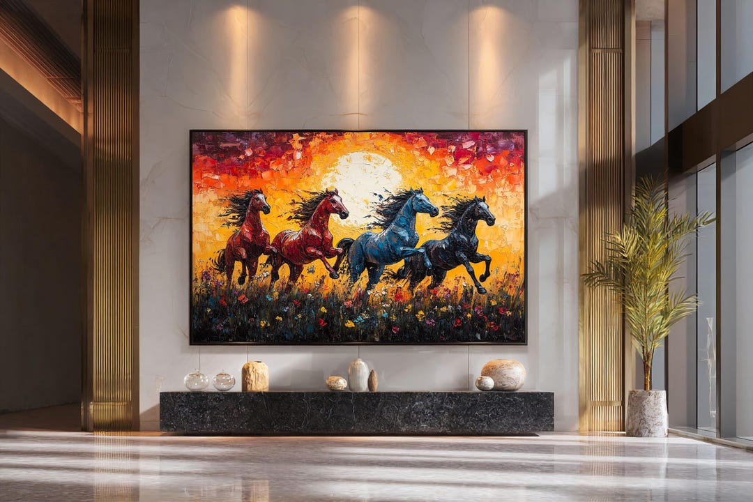 Colorful Running Horses Canvas Print Vibrant Sunset Stallion Wall Art ...