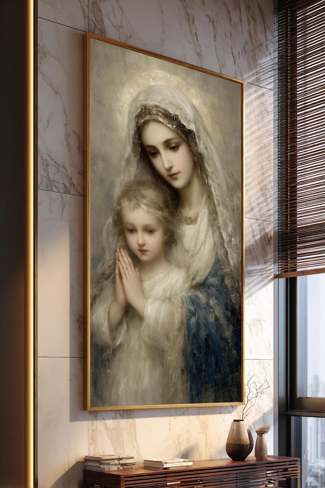 Virgin Mary and Child Prayer Canvas Print, Soft Classical Madonna Wall ...