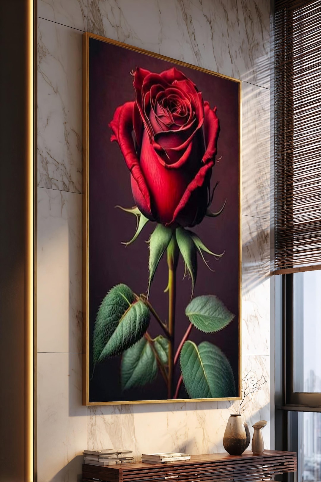 Dark Red Rose Canvas Wall Art, Romantic Floral Canvas Print, Moody ...