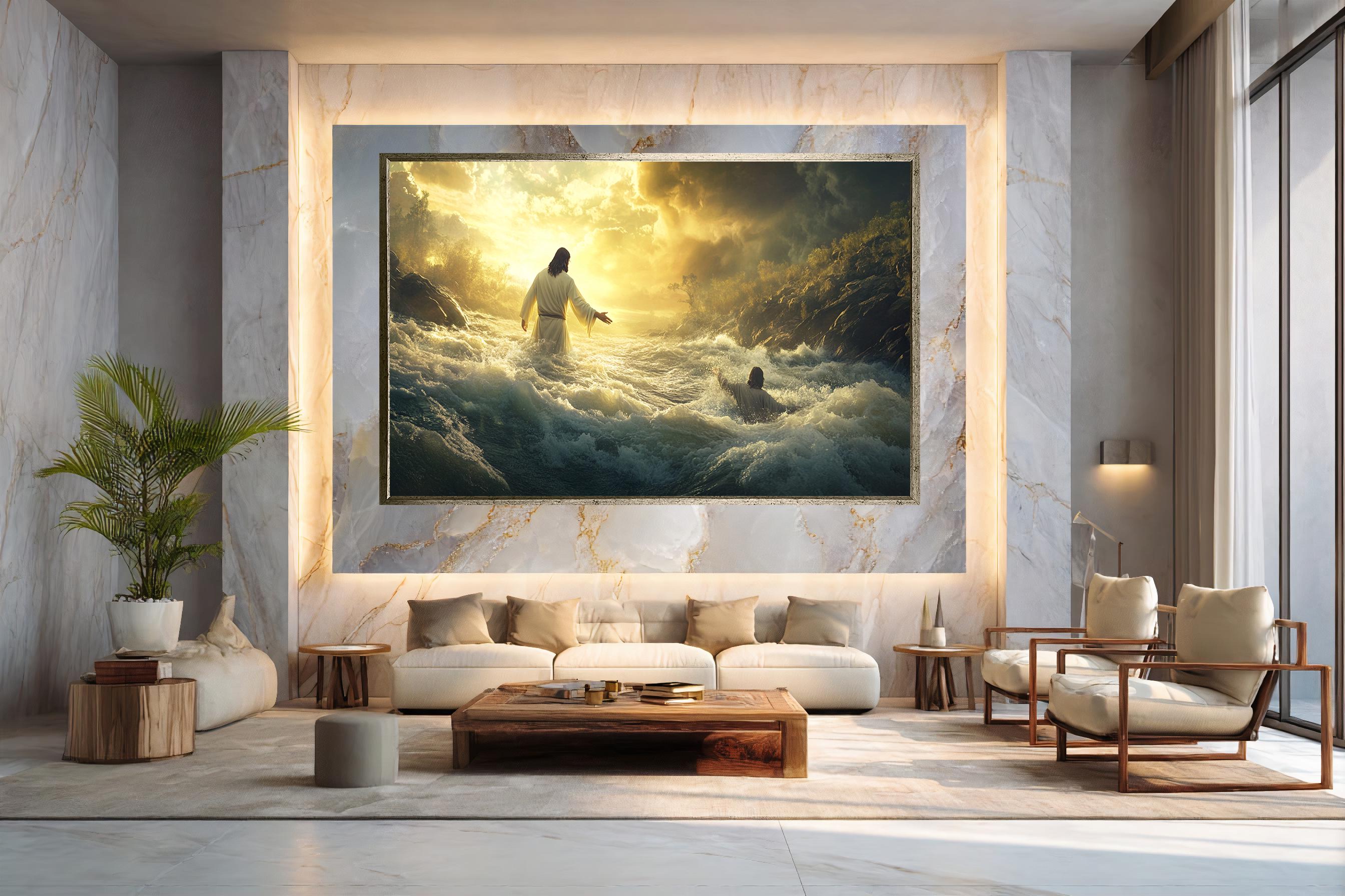 Jesus Saving Man From Stormy Waters Canvas Print, Biblical Faith Wall ...