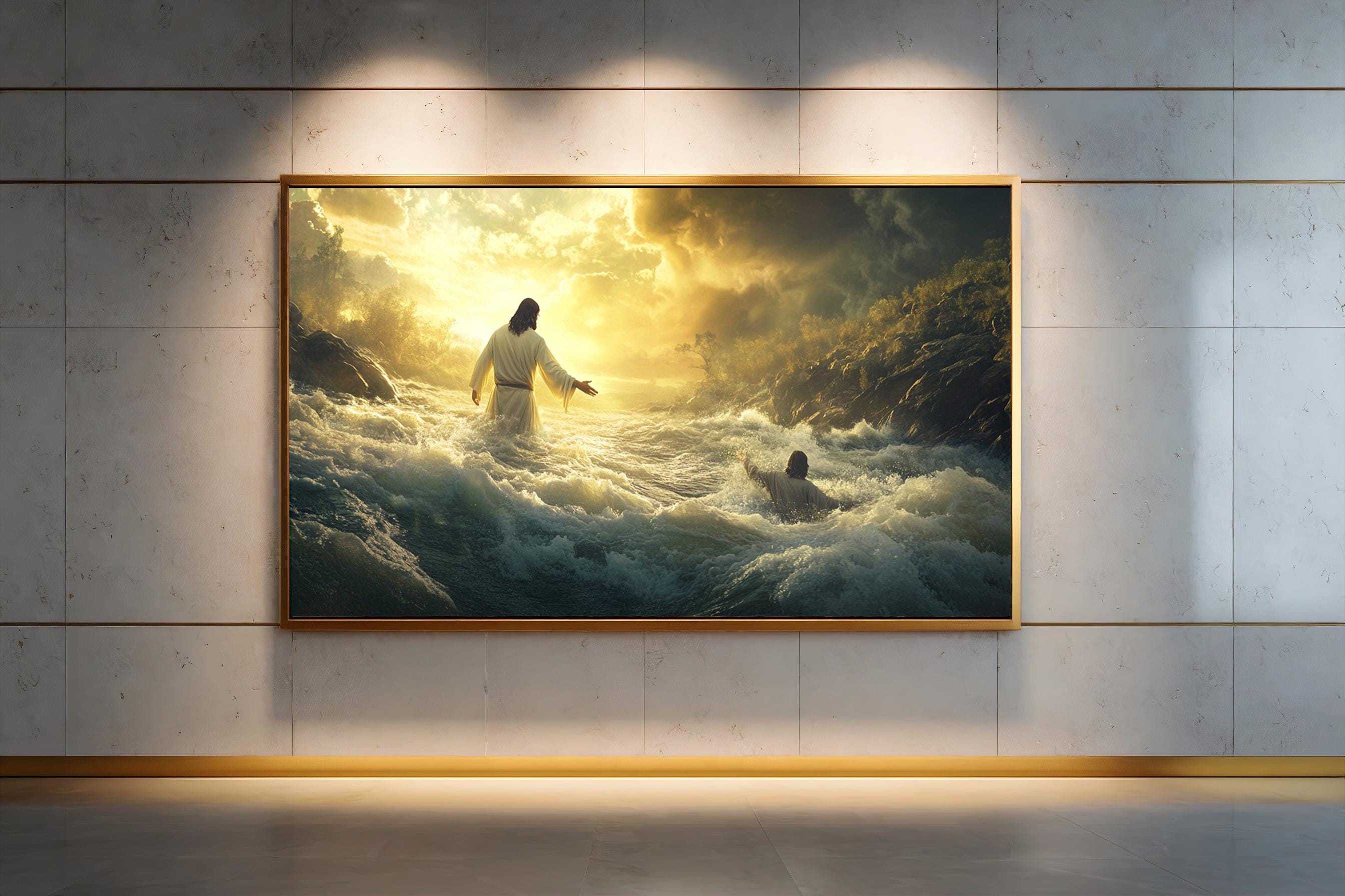 Jesus Saving Man From Stormy Waters Canvas Print, Biblical Faith Wall ...