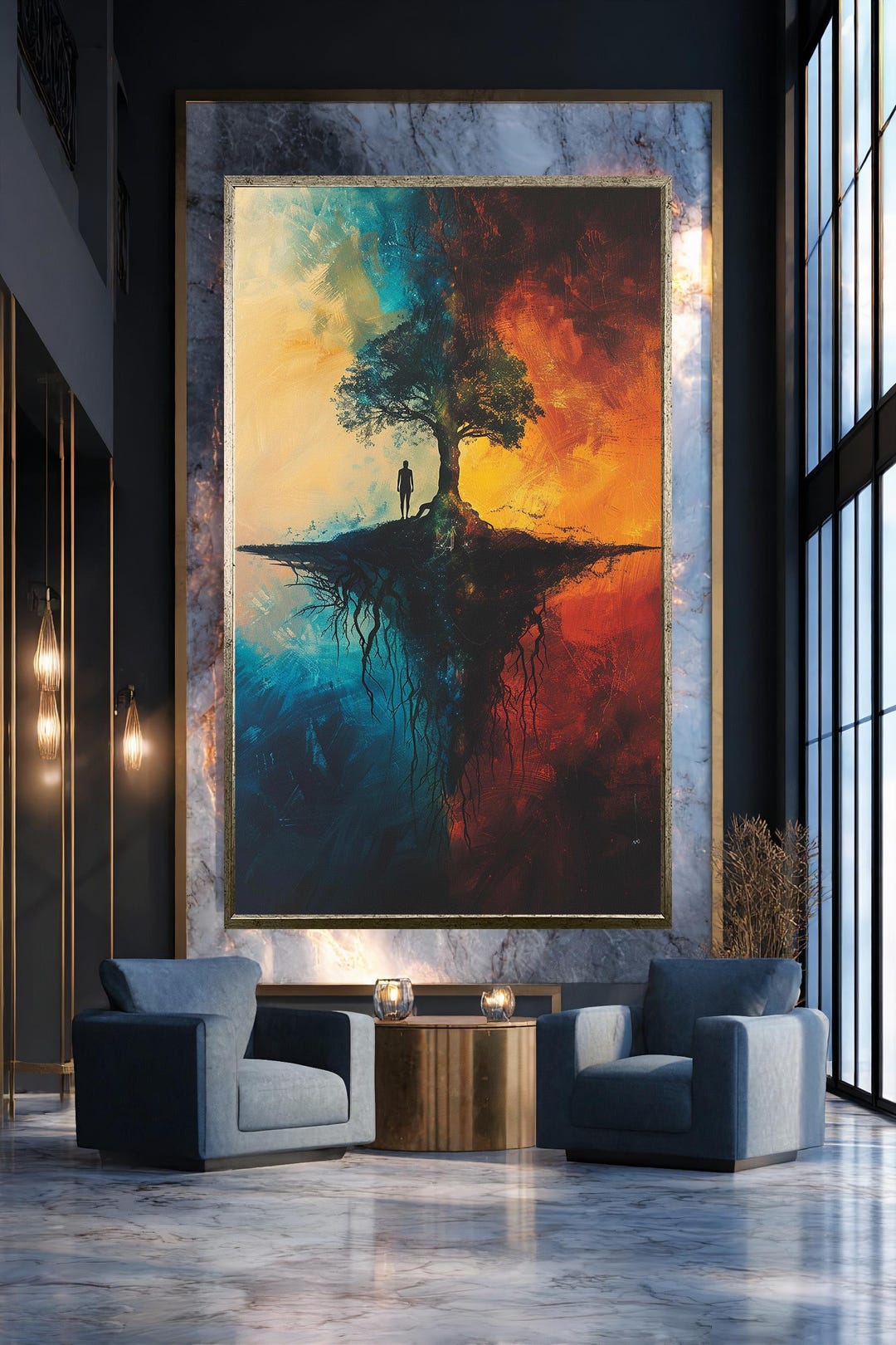Surreal Tree of Life Artwork With Human Silhouette, Abstract Balance of ...