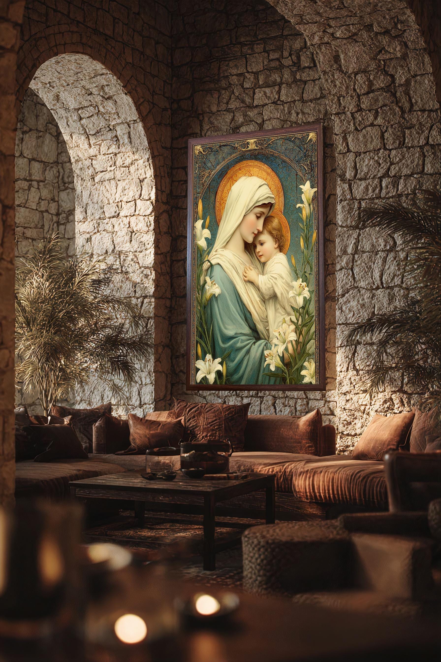 Virgin Mary and Baby Jesus Canvas Print, Sacred Madonna and Child Wall ...