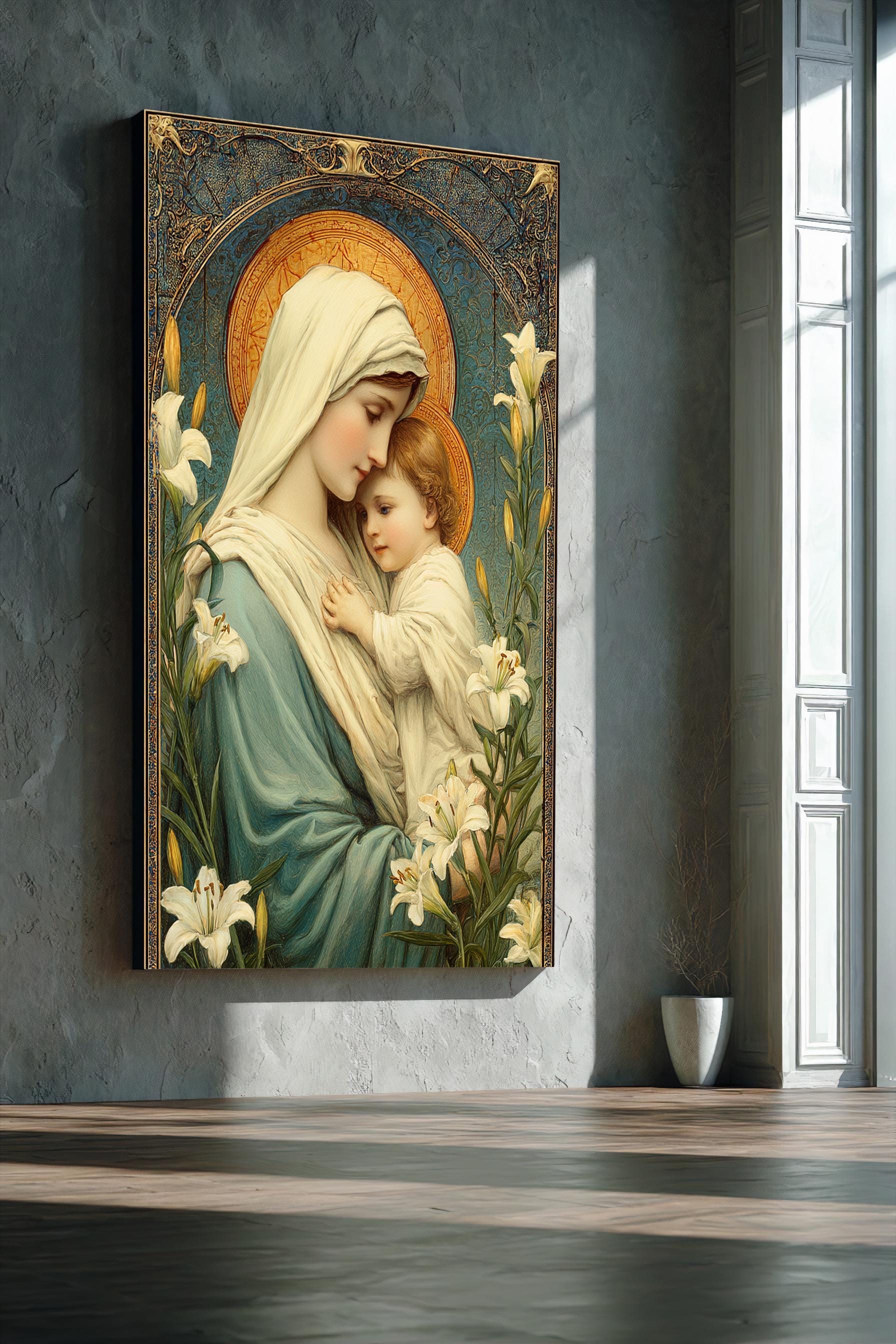 Virgin Mary and Baby Jesus Canvas Print, Sacred Madonna and Child Wall ...