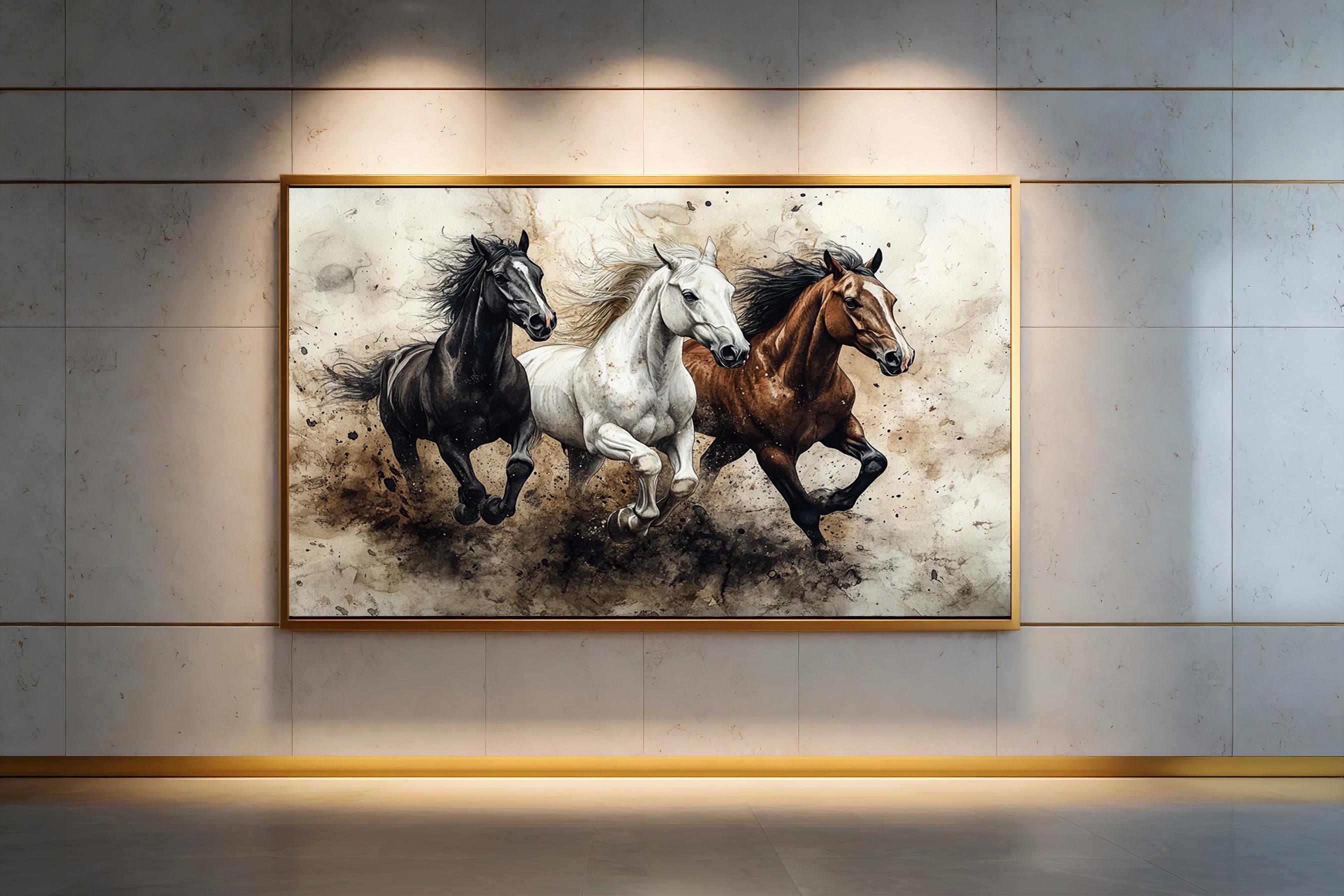 Three Running Horses Canvas Print Dynamic Stallion Wall Art Powerful ...