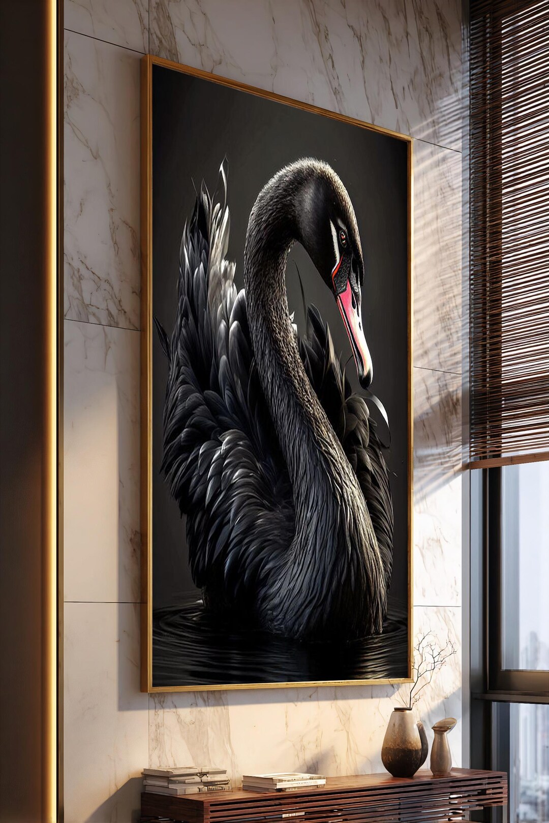 Black Swan Canvas Print Elegant Dark Animal Wall Art Moody Wildlife ...