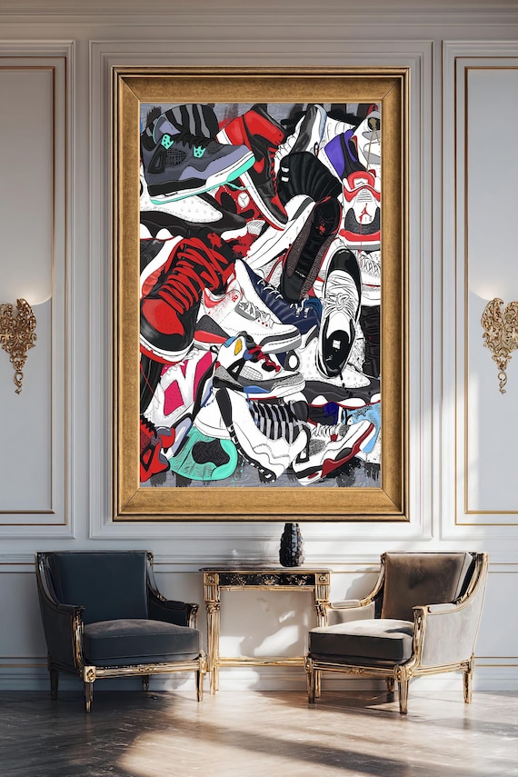 Sneaker Collage Canvas Print, Urban Street Art With Iconic