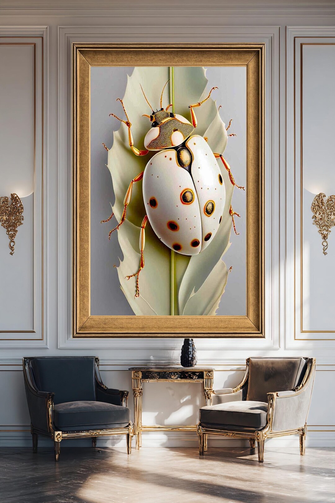 Minimalist Ladybug Canvas Wall Art Print, Botanical Insect Illustration ...
