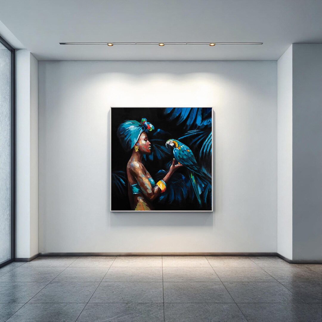 African Woman With Parrot Canvas Print Wall Art Exotic Wildlife ...