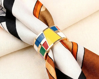 Anillo para bufanda estilo Mondrian / Pasador geométrico para bufanda de acero titanio