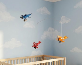 Vintage Airplane Mobile, Nursery Decor Hanging Kinetic Sculpture, Baby Boy Girl Aviation Art, New Baby Gift, Children's Gift, Mondrian Style